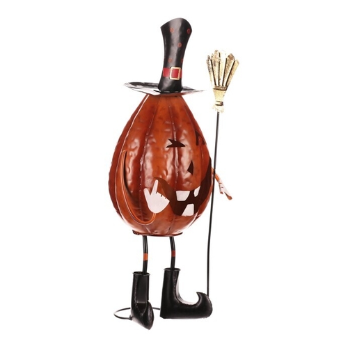 Dýně strašidelná na nohou - kovová dekorace, oranžová