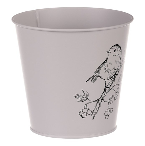 Obal kovový - motiv ptáčka, barva šedá