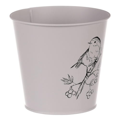 Obal kovový - motiv ptáčka, barva šedá
