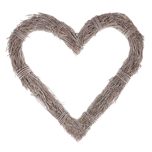 Věnec proutěný - tvar srdce, větší, šedý