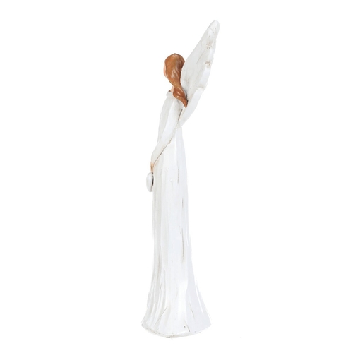 Anděl - figurka z polyresinu, imitace dřeva, vel. S, bílý