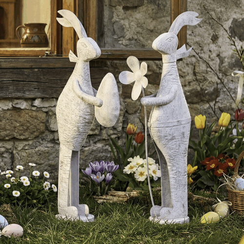 Zajíc kovový - s patinou, bílý, vel. L, mix 2, cena za 1 ks