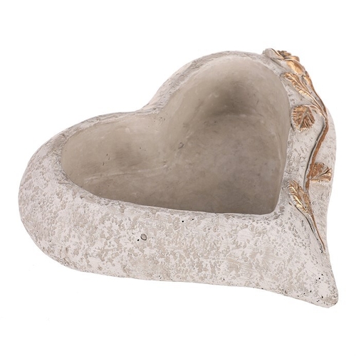 Obal pietní na květiny - betonový, šedé srdce se zlatou růží, větší