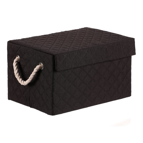 Koš regálový - látkový s uchy, hranatý, černý