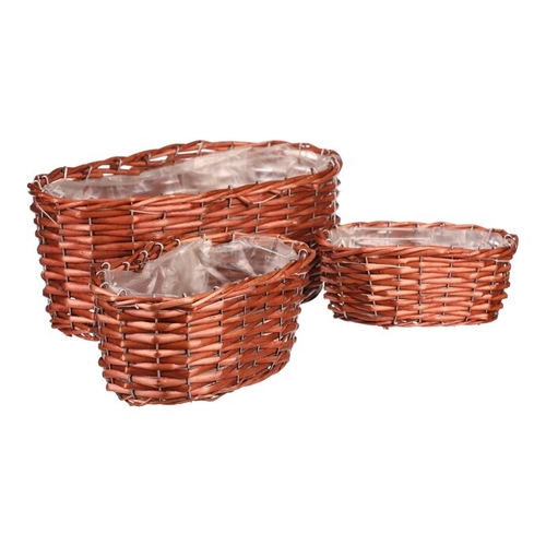 Košík proutěný - oválný truhlík, tmavě hnědý, cena za sadu 3 ks