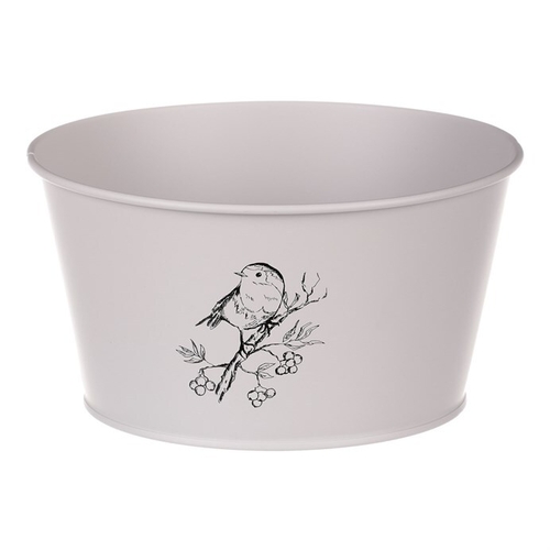 Obal kovový - nízký, motiv ptáčka, barva šedá