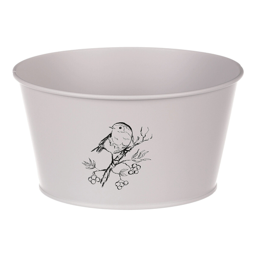Obal kovový - nízký, motiv ptáčka, barva šedá