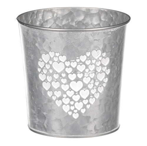 Obal z kovu na květiny, v zinkové barvě se srdcem.