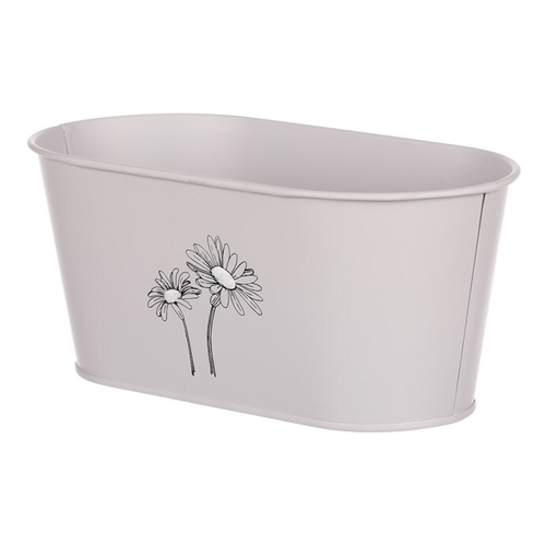 Obal kovový - truhlík s kopretinami, barva šedá