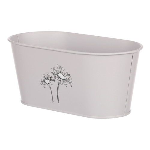 Obal kovový - truhlík s kopretinami, barva šedá