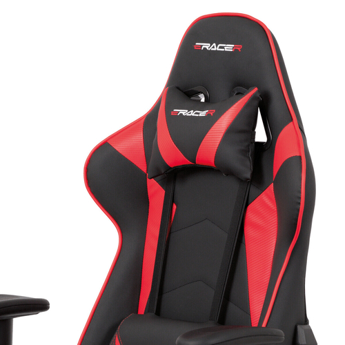 Herní křeslo, houpací mechanismus, červená ekokůže, KA-F03 RED