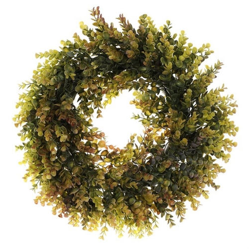 Věnec umělý - pr. 50 cm, eukalyptus, barva zeleno-hnědá