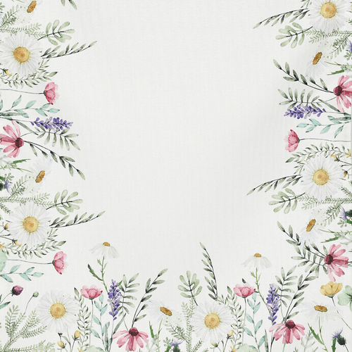 Běhoun - vzor lučních květin, bílý střed, 100 % polyester, 40 x 150 cm