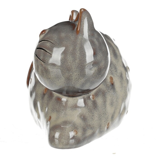 Kočka - keramická figurka, ležící, vel. M, hnědá