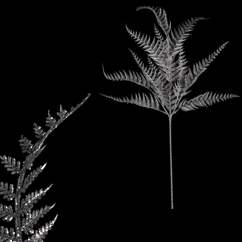 Kapradí - umělá větev, stříbrná se třpytkami