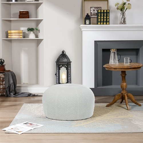 Taburet, bílá, látka bouclé, AK-307 WT2