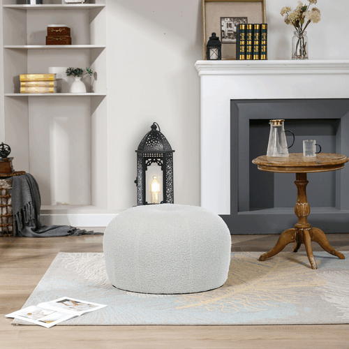 Taburet, bílá, látka bouclé, AK-307 WT2