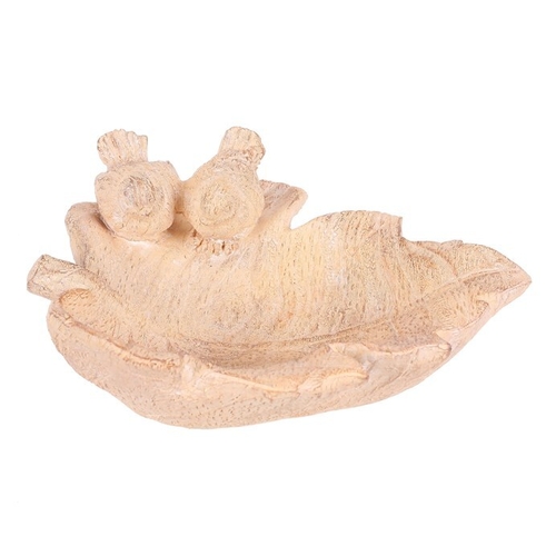 Krmítko/pítko - polyresin, list s ptáčky, imitace dřeva