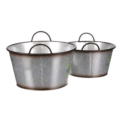 Kovový obal na květiny, sada 2ks, design s ptáčky.