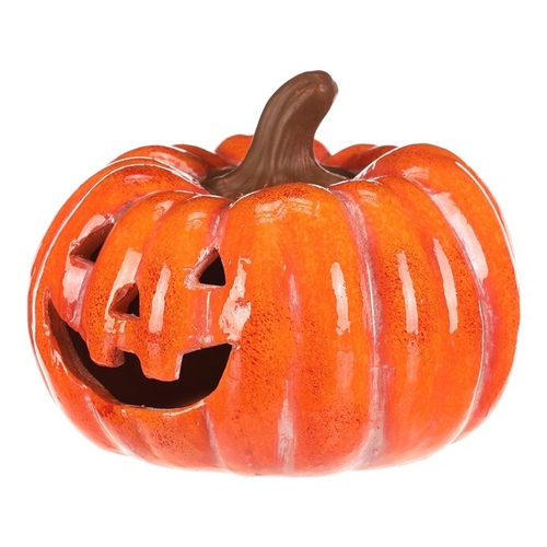 Dýně s obličejem - keramika, LED osvětlení, oranžová