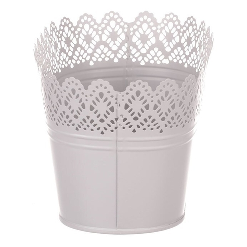 Obal kovový - truhlík, krajkový okraj, barva šedá