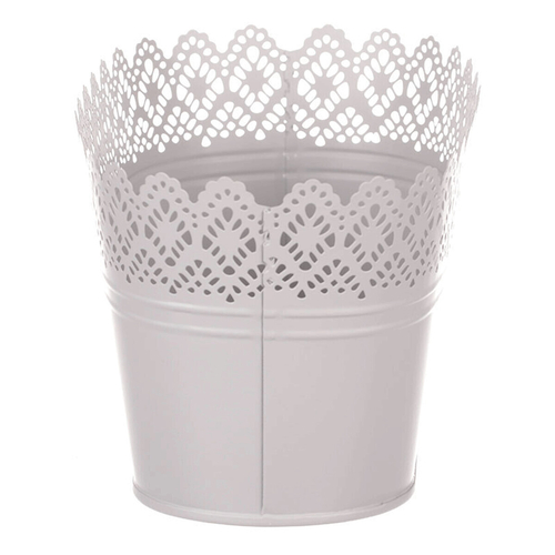 Obal kovový - truhlík, krajkový okraj, barva šedá