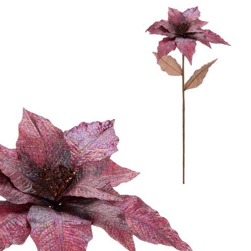 Vánoční růže - umělá řezaná, třpytivý fialový květ