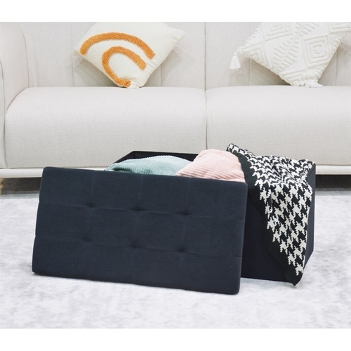 Taburet s úložným prostorem, černá, manšestrová látka, TAB-472 BK6