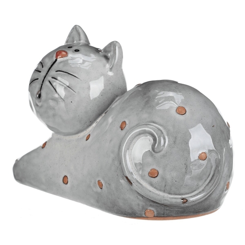 Kočka - keramická figurka, ležící, vel. XL, šedá