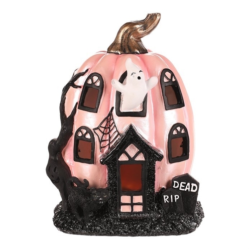 Domeček dýňový - polyresin, pro Halloween, LED osvětlení