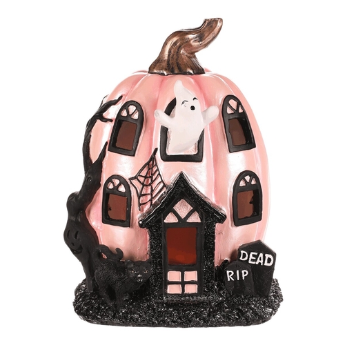 Domeček dýňový - polyresin, pro Halloween, LED osvětlení