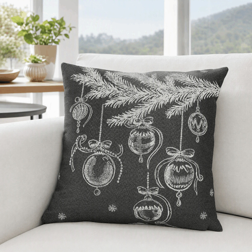 Polštář s výplní - šedý vánoční motiv, 100% polyester, 45 x 45 cm