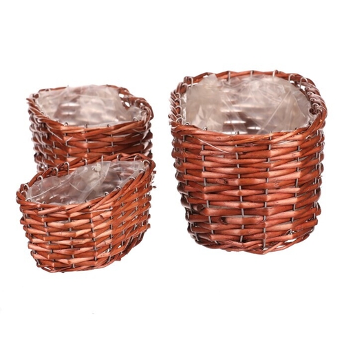 Košík proutěný - oválný truhlík, tmavě hnědý, cena za sadu 3 ks