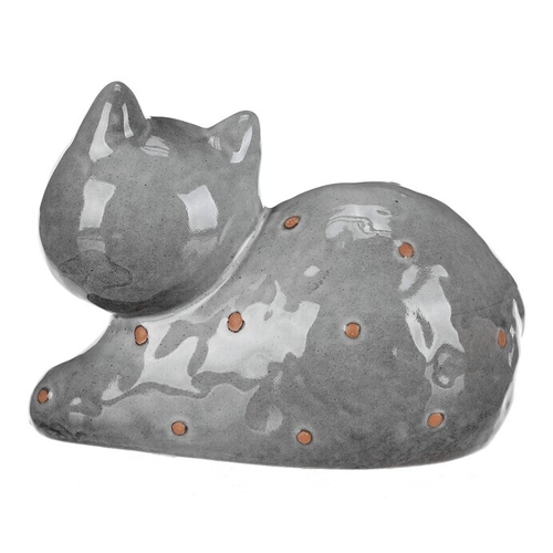 Kočka - keramická figurka, ležící, vel. M, šedá