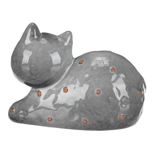 Kočka - keramická figurka, ležící, vel. M, šedá