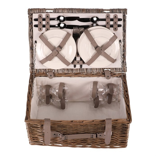 Koš piknikový - s vybavením pro 4 osoby, proutěný, barva šedá