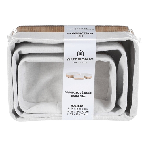 Koš regálový - bambus, přírodní, cena za sadu 3 ks