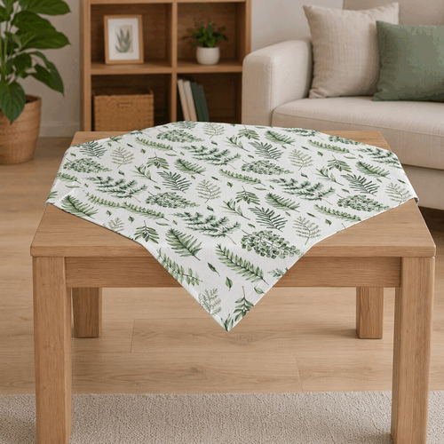 Ubrus - mix zelených listů, 100 % polyester, 80 x 80 cm