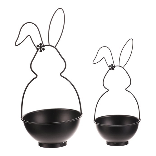 Obal na květiny - kovový, tvar zajíce, černý, cena za sadu 2 ks