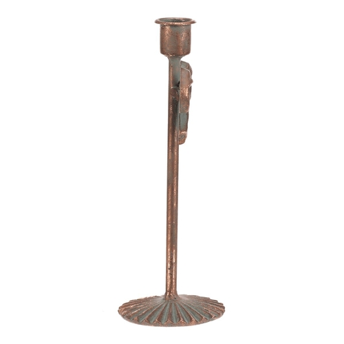 Svícen kovový - 22 cm, s mašlí, na kónickou svíčku, měděný