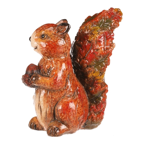 Veverka s oříškem - keramika, s barvenými lístky, oranžovo-hnědá