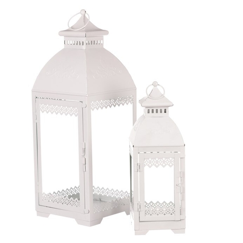 Lucerna kovová - čtyřboká, bílá, cena za sadu 2 ks