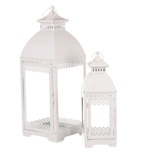 Lucerna kovová - čtyřboká, bílá, cena za sadu 2 ks