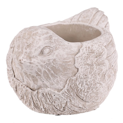 Obal na květiny - beton, ptáček, vel. L, šedo-bílý