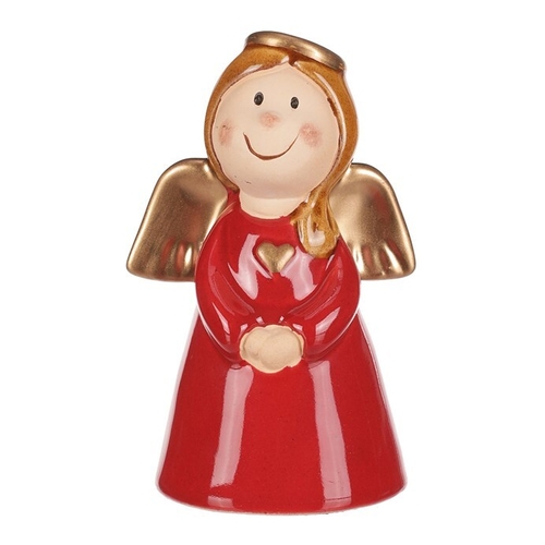 Anděl - keramická figurka, červená se zlatými křídly