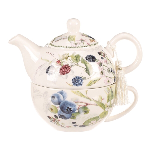 Konvička se šálkem - dárkový set v krabičce, porcelán, bílý s lesními plody