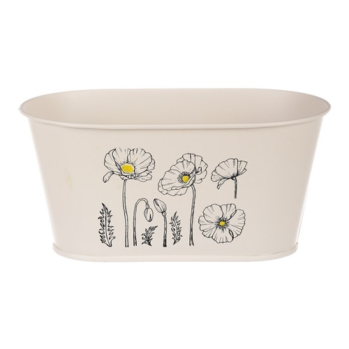 Truhlík kovový - motiv kvetoucího máku, krémový