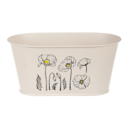 Truhlík kovový - motiv kvetoucího máku, krémový