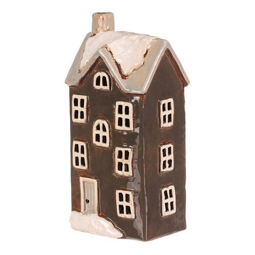 Domeček keramický - patrový, na čajovou svíčku, tm. šedý