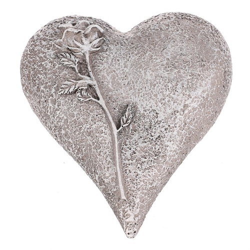 Srdce s růží - pietní dekorace, polyresin, šedá